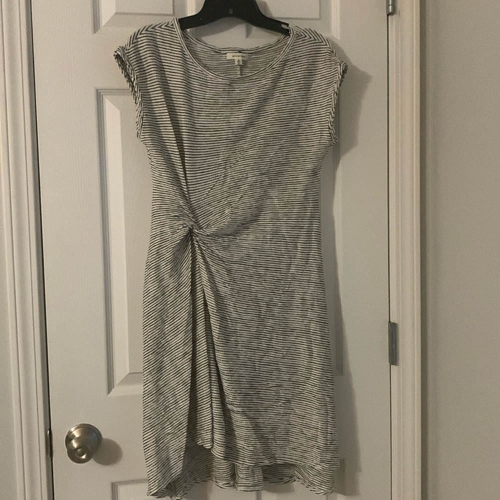 Max Studio Black and White Striped Twist-Front Dress